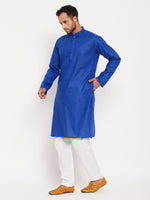 Thumbnail for VM by Vastramay Men's Blue And White Cotton Kurta Pyjama Set - Distacart