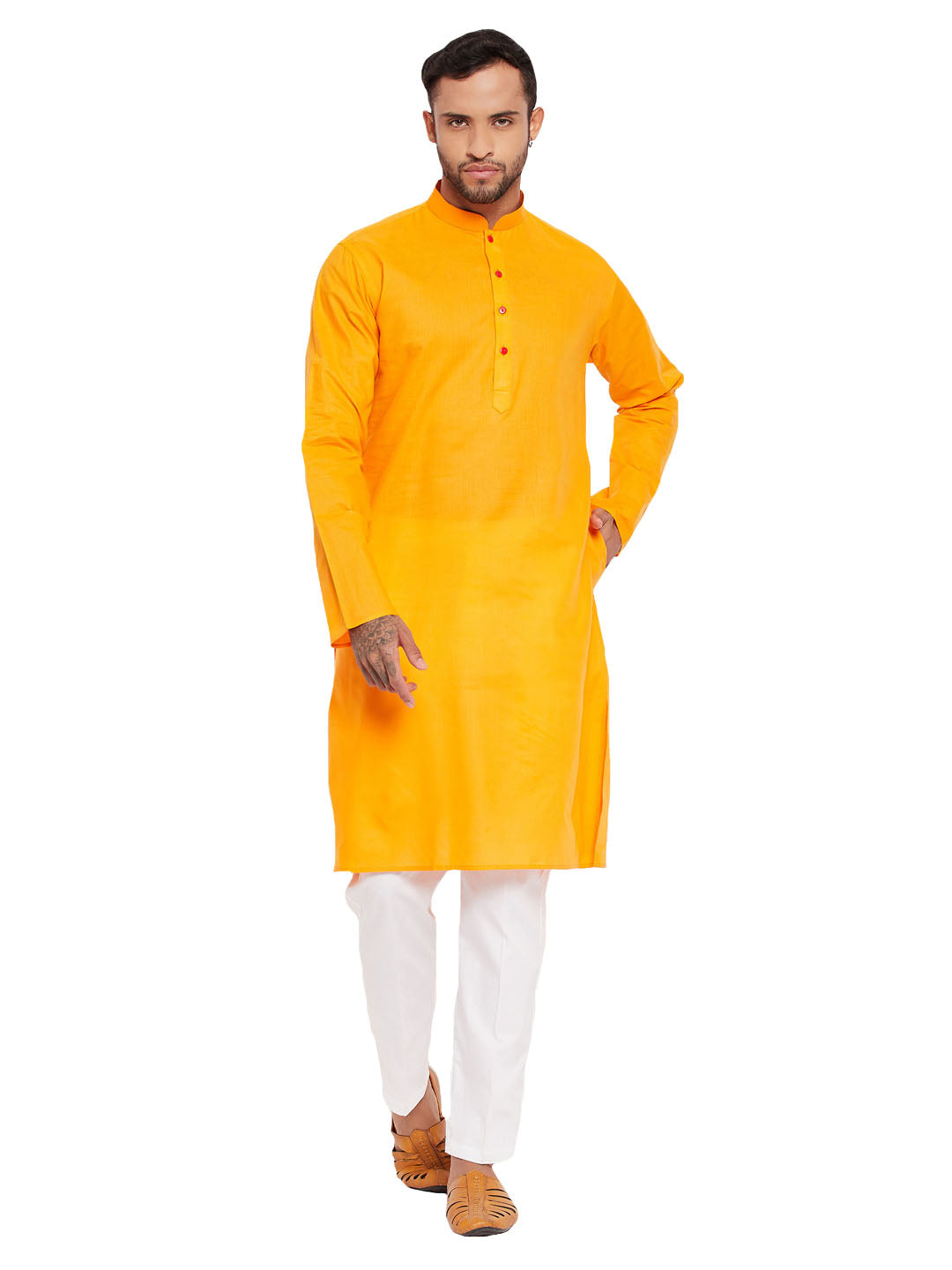VM by Vastramay Men's Orange And White Cotton Kurta Pyjama Set - Distacart