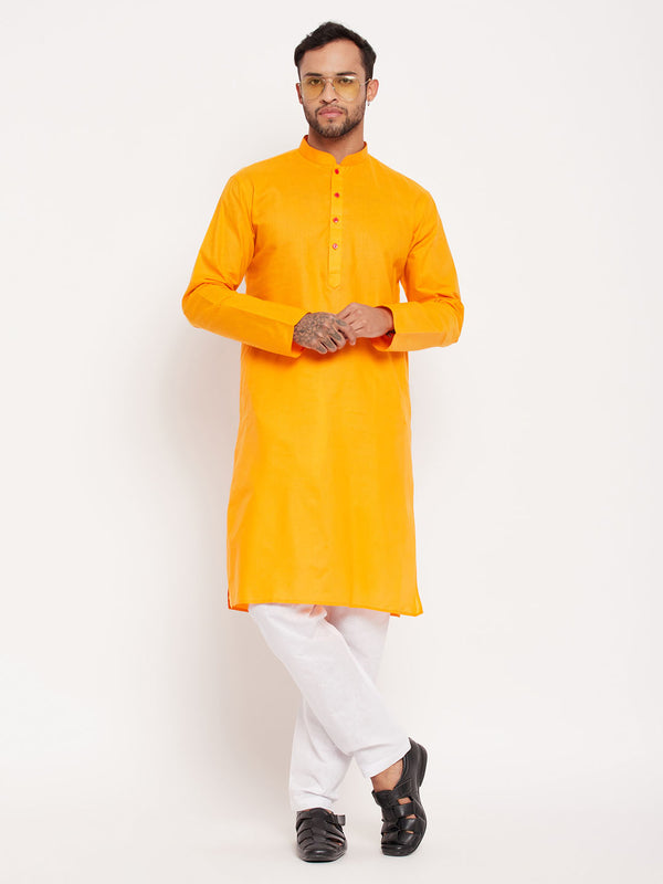 VM by Vastramay Men's Orange And White Cotton Kurta Pyjama Set - Distacart