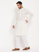 Thumbnail for VM by Vastramay Men's Cream And White Cotton Kurta Pyjama Set - Distacart