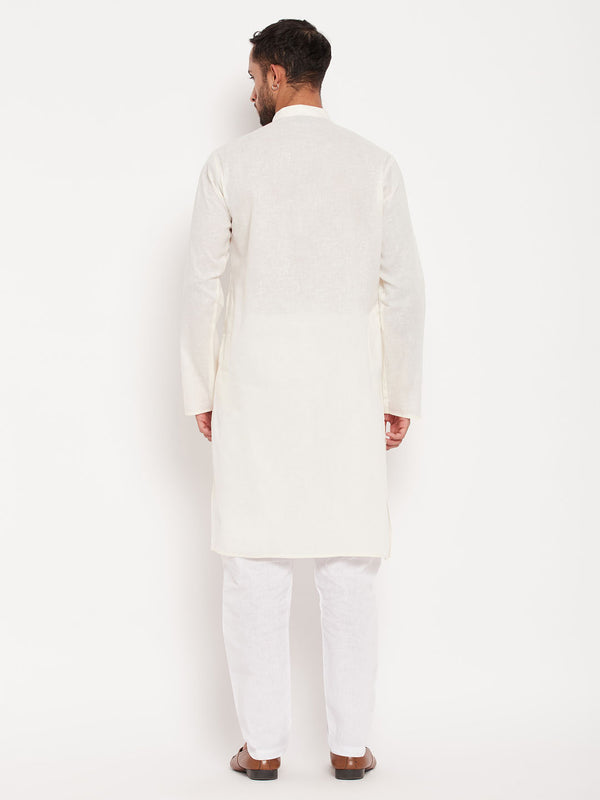 VM by Vastramay Men's Cream And White Cotton Kurta Pyjama Set - Distacart