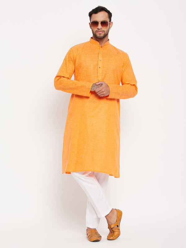 VM by Vastramay Men's Orange And White Cotton Kurta Pyjama Set - Distacart