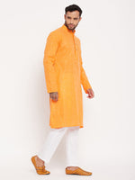 Thumbnail for VM by Vastramay Men's Orange And White Cotton Kurta Pyjama Set - Distacart