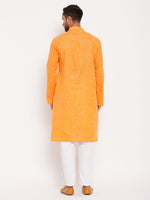 Thumbnail for VM by Vastramay Men's Orange And White Cotton Kurta Pyjama Set - Distacart