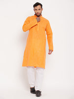 Thumbnail for VM by Vastramay Men's Orange And White Cotton Kurta Pyjama Set - Distacart