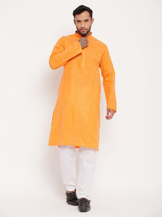 VM by Vastramay Men's Orange And White Cotton Kurta Pyjama Set - Distacart