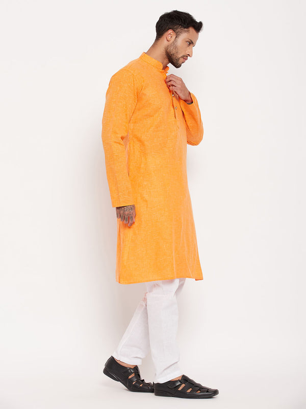 VM by Vastramay Men's Orange And White Cotton Kurta Pyjama Set - Distacart