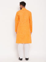 Thumbnail for VM by Vastramay Men's Orange And White Cotton Kurta Pyjama Set - Distacart