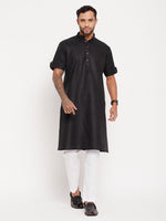 Thumbnail for VM by Vastramay Men's Black And White Cotton Kurta Pyjama Set - Distacart