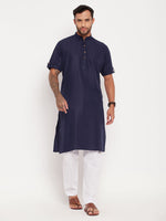 Thumbnail for VM by Vastramay Men's Navy Blue And White Cotton Kurta Pyjama Set - Distacart