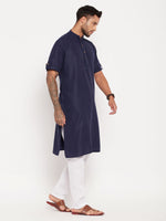 Thumbnail for VM by Vastramay Men's Navy Blue And White Cotton Kurta Pyjama Set - Distacart
