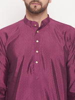 Thumbnail for VM by Vastramay Men's Purple And White Silk Blend Kurta Pyjama Set - Distacart