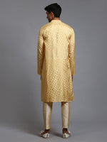 Thumbnail for VM by Vastramay Men's Yellow And Gold Silk Blend Kurta Pyjama Set - Distacart