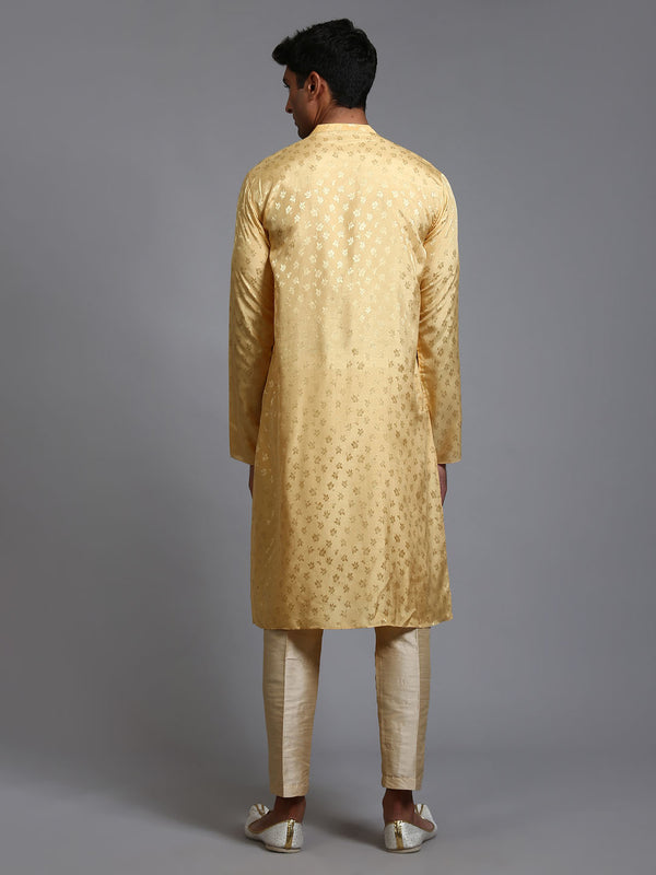 VM by Vastramay Men's Yellow And Gold Silk Blend Kurta Pyjama Set - Distacart