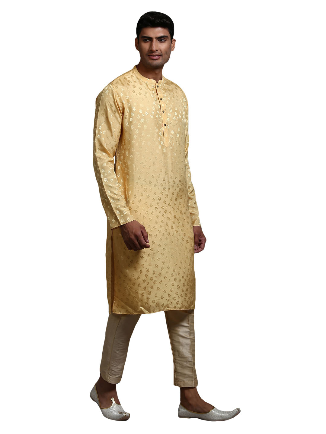 VM by Vastramay Men's Yellow And Gold Silk Blend Kurta Pyjama Set - Distacart