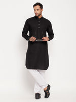 Thumbnail for VM by Vastramay Men's Black Cotton Linen Kurta Pyjama Set - Distacart