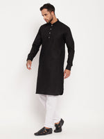 Thumbnail for VM by Vastramay Men's Black Cotton Linen Kurta Pyjama Set - Distacart