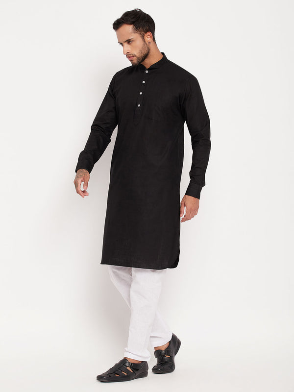 VM by Vastramay Men's Black Cotton Linen Kurta Pyjama Set - Distacart