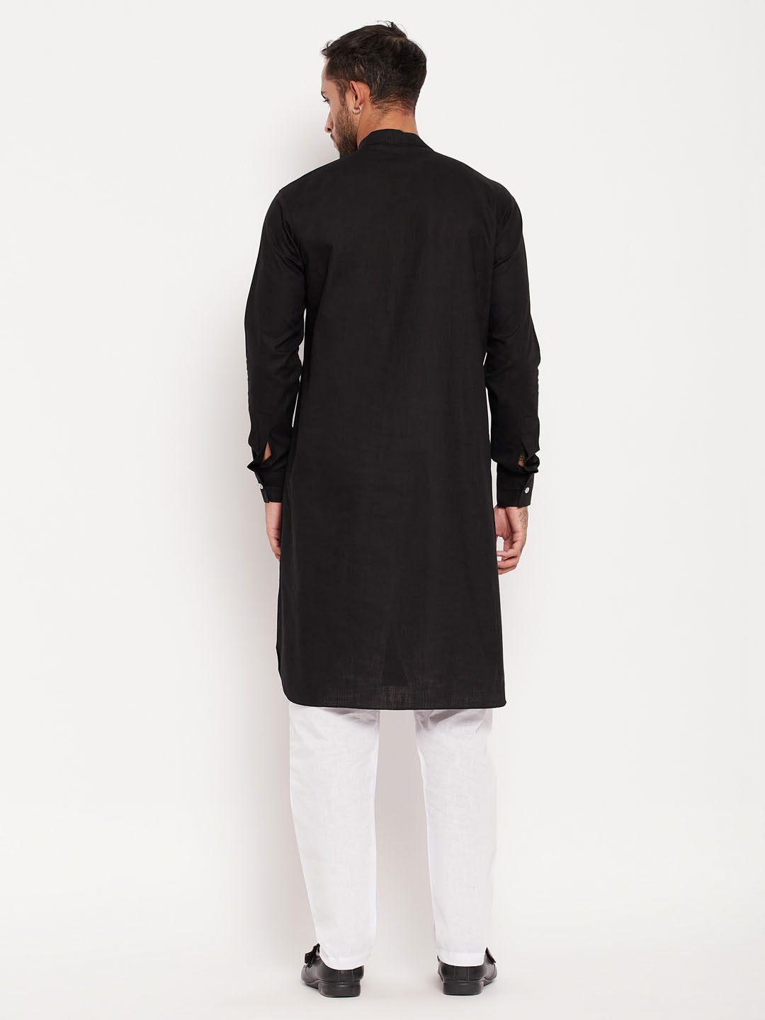 VM by Vastramay Men's Black Cotton Linen Kurta Pyjama Set - Distacart