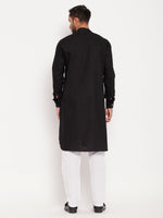 Thumbnail for VM by Vastramay Men's Black Cotton Linen Kurta Pyjama Set - Distacart