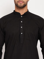 Thumbnail for VM by Vastramay Men's Black Cotton Linen Kurta Pyjama Set - Distacart