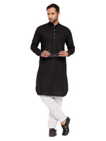 Thumbnail for VM by Vastramay Men's Black Cotton Linen Kurta Pyjama Set - Distacart