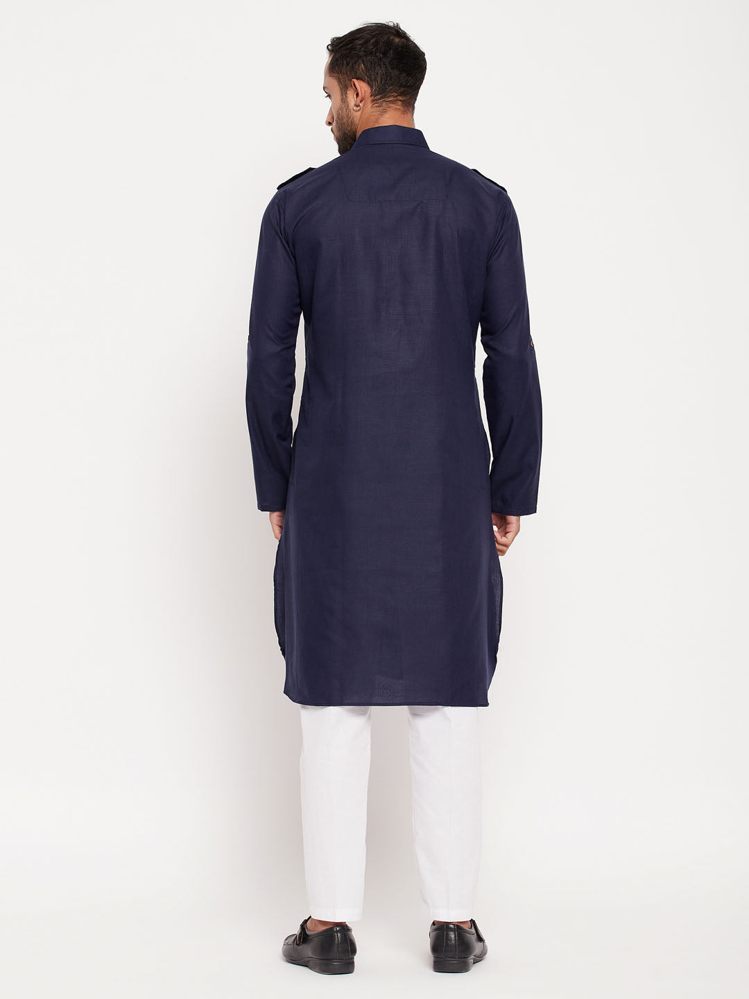 VM by Vastramay Men's Blue And White Cotton Blend Kurta Pyjama Set - Distacart
