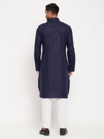 Thumbnail for VM by Vastramay Men's Blue And White Cotton Blend Kurta Pyjama Set - Distacart