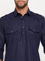 Thumbnail for VM by Vastramay Men's Blue And White Cotton Blend Kurta Pyjama Set - Distacart
