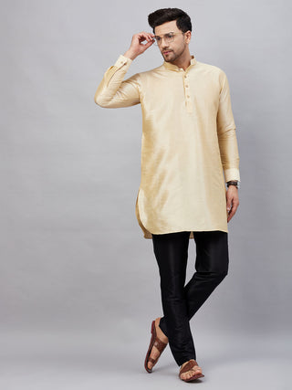 VM by Vastramay Men's Gold And Black Cotton Blend Kurta Pyjama Set - Distacart
