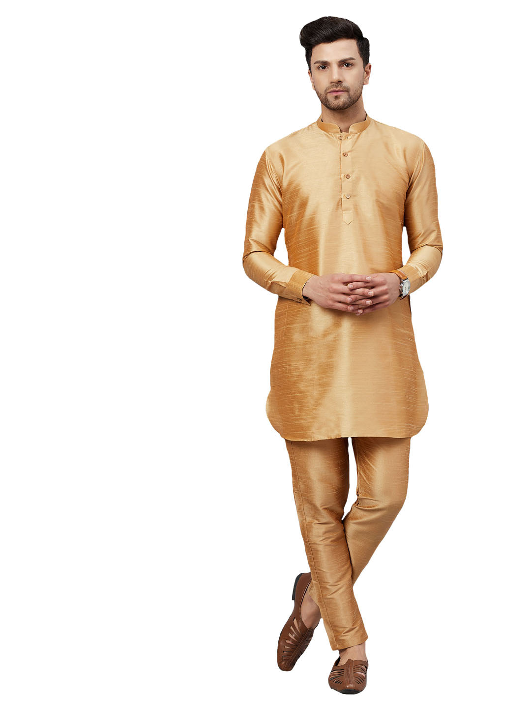 VM by Vastramay Men's Rose Gold And Rose Gold Cotton Blend Kurta Pyjama Set - Distacart
