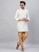 Thumbnail for VM by Vastramay Men's White And Rose Gold Cotton Blend Kurta Pyjama Set - Distacart