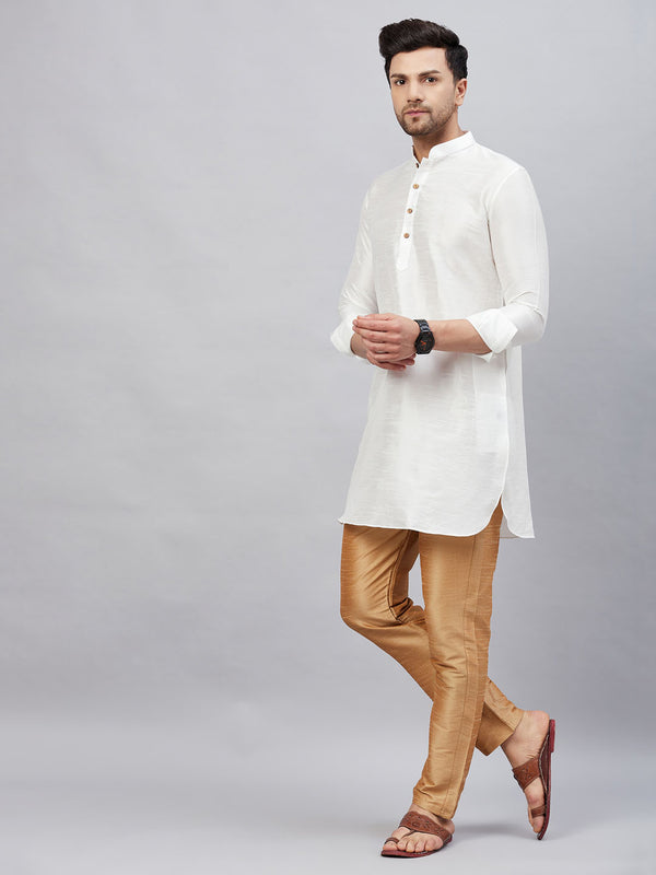 VM by Vastramay Men's White And Rose Gold Cotton Blend Kurta Pyjama Set - Distacart