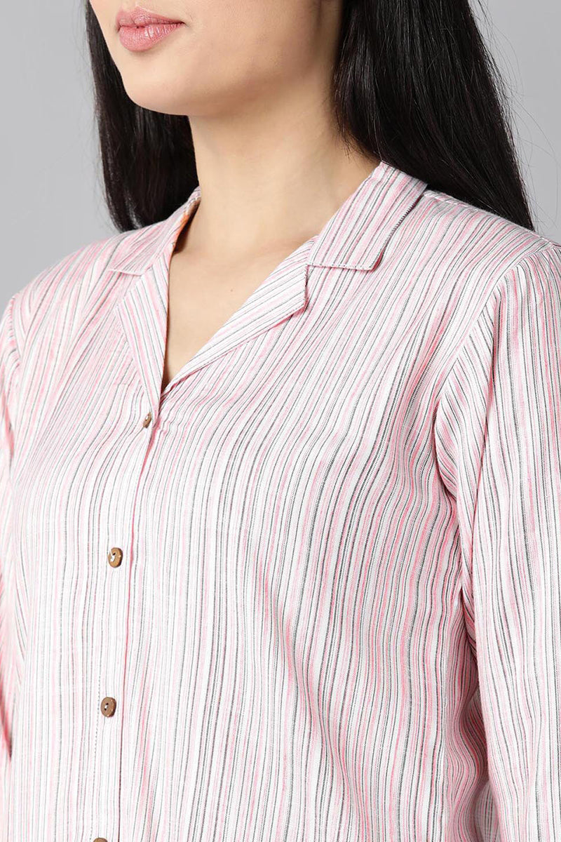 Women's Pink Pure Cotton Striped Night Suit - Rasiya - Distacart