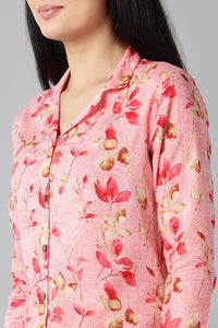 Thumbnail for Women's Pink Pure Cotton Floral Printed Night Suit - Rasiya - Distacart