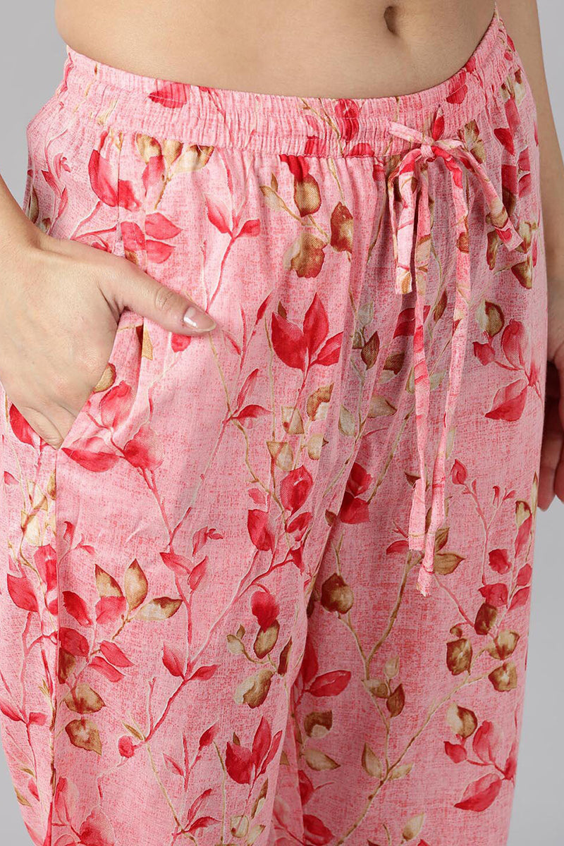 Women's Pink Pure Cotton Floral Printed Night Suit - Rasiya - Distacart