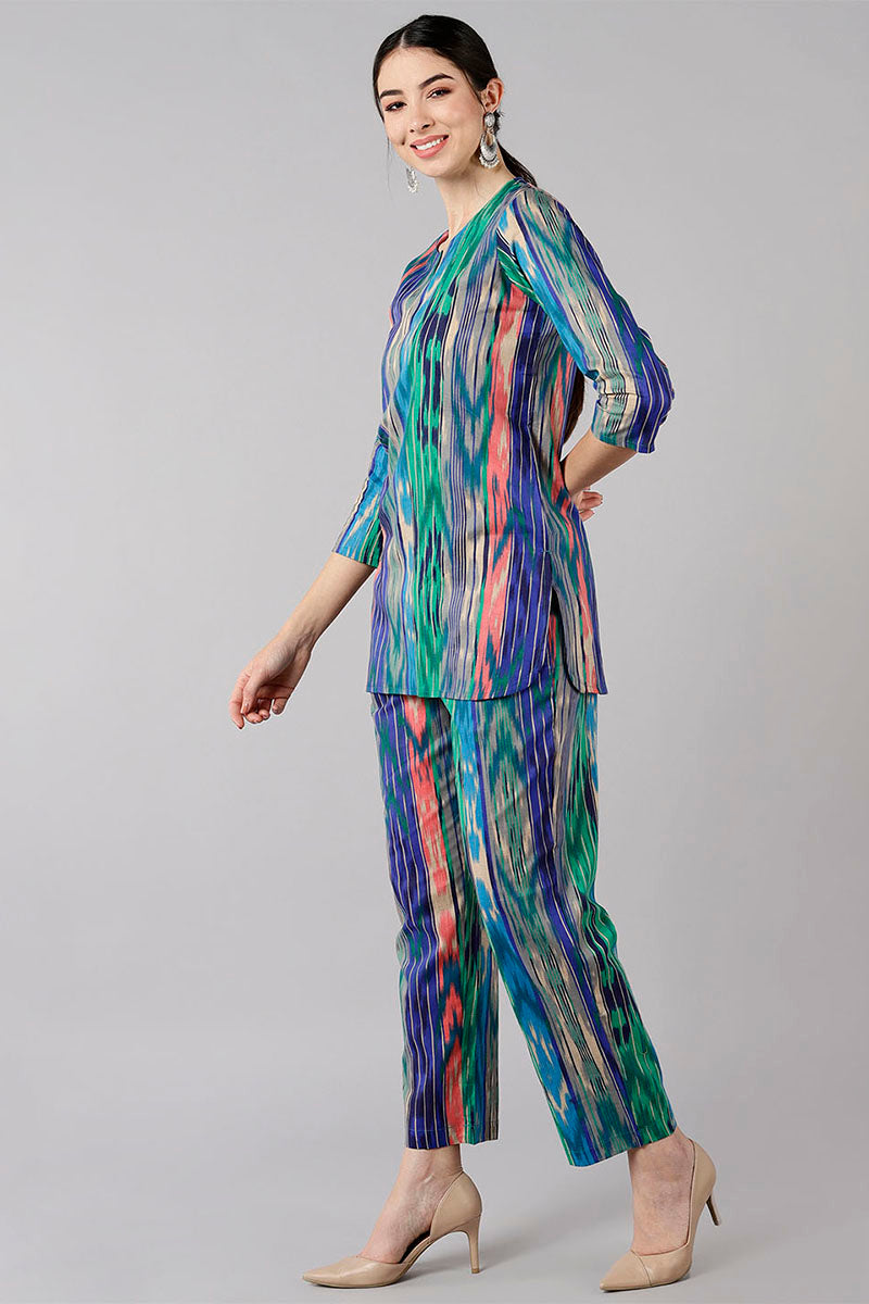 Women's Multicolor Cotton Abstract Print Night Suit - Rasiya - Distacart