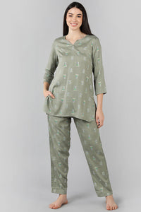Thumbnail for Women's Grey Cotton Abstract Print Night Suit - Rasiya - Distacart