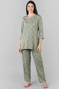 Thumbnail for Women's Grey Cotton Abstract Print Night Suit - Rasiya - Distacart