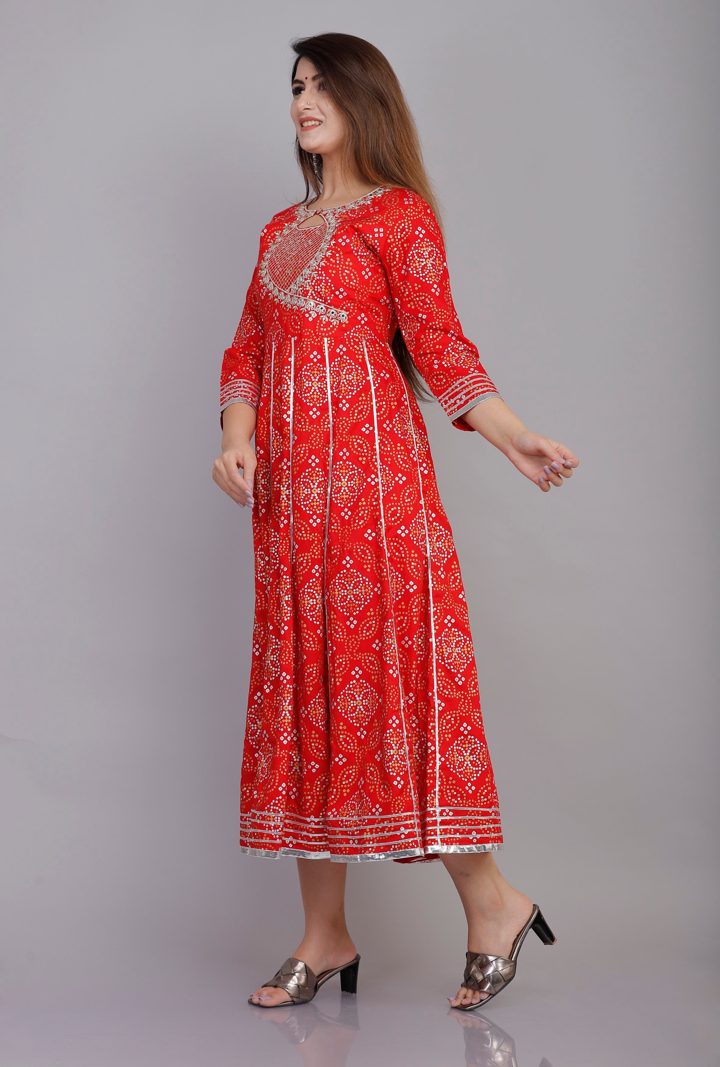 VOJ Women's Red Rayon Embroidered & Printed Anarkali Kurta - Distacart