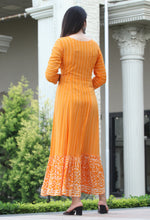 Thumbnail for VOJ Women's Orange Rayon Floral Embroidered & Printed Tiered Anarkali Kurta - Distacart