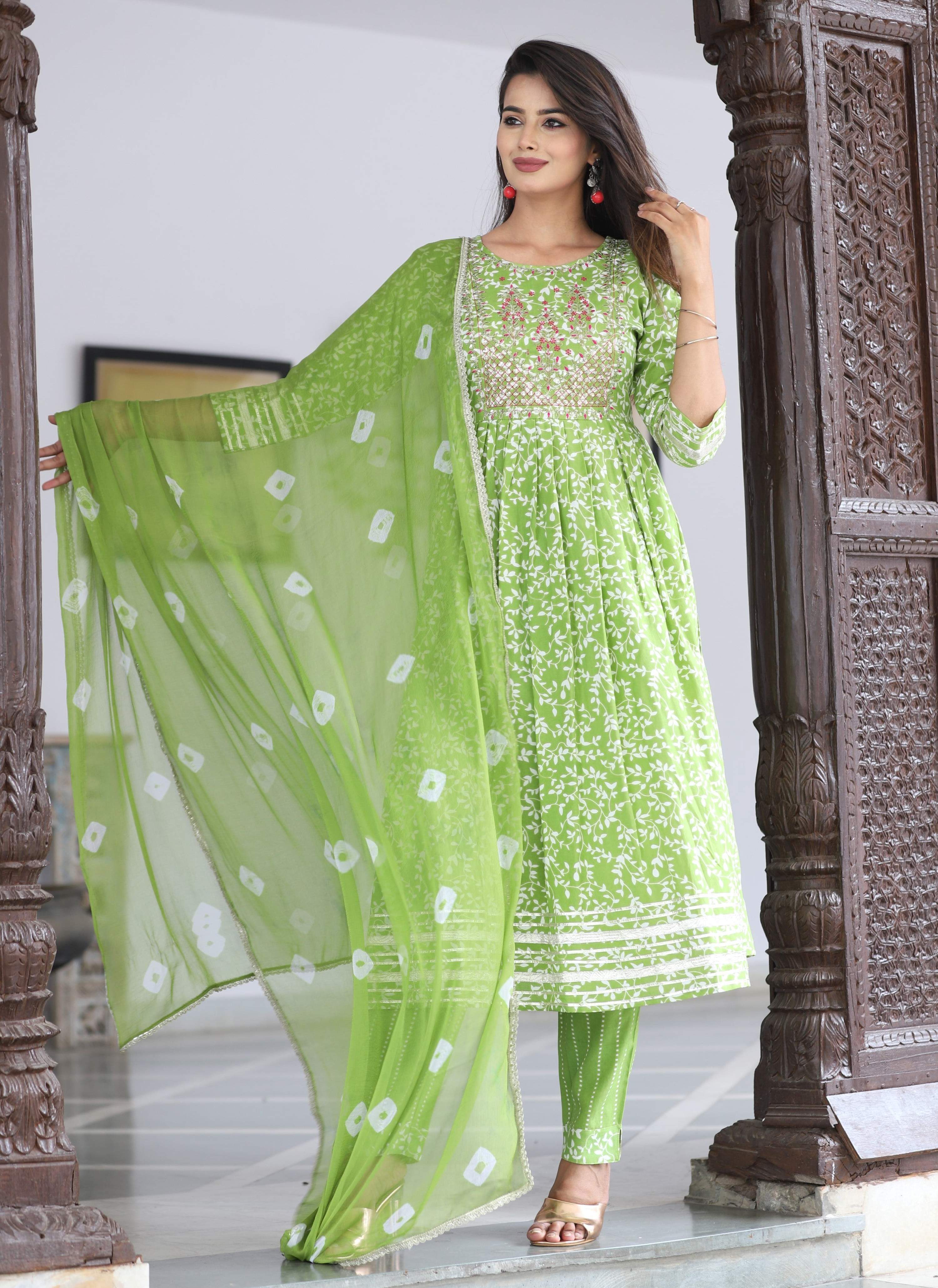 VOJ Women's Mint Rayon Embroidered Kurta Pant & Dupatta Set (Naira Cut) - Distacart