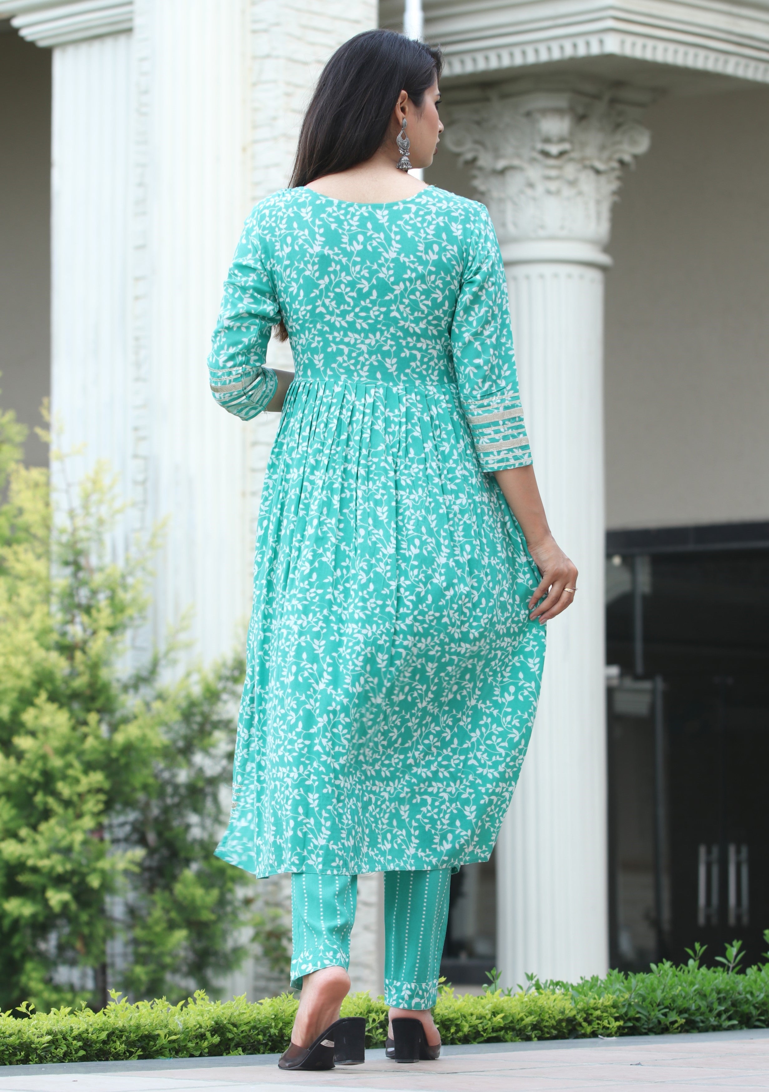 VOJ Women's Sege Green Rayon Embroidered Kurta Pant & Dupatta Set (Naira Cut) - Distacart