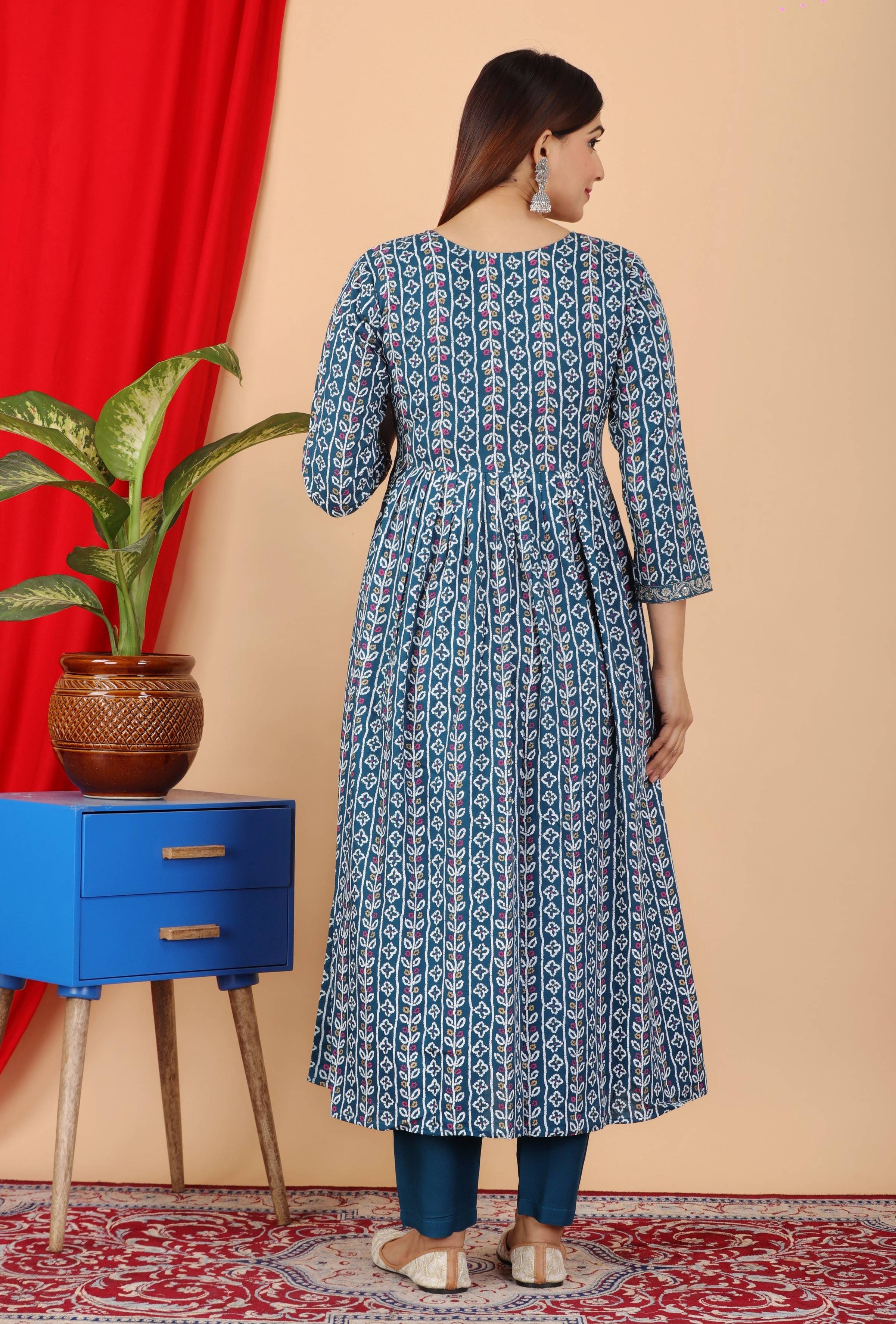 VOJ Women's Turquoise Rayon Embroidered Kurta Pant & Dupatta Set (Naira Cut) - Distacart