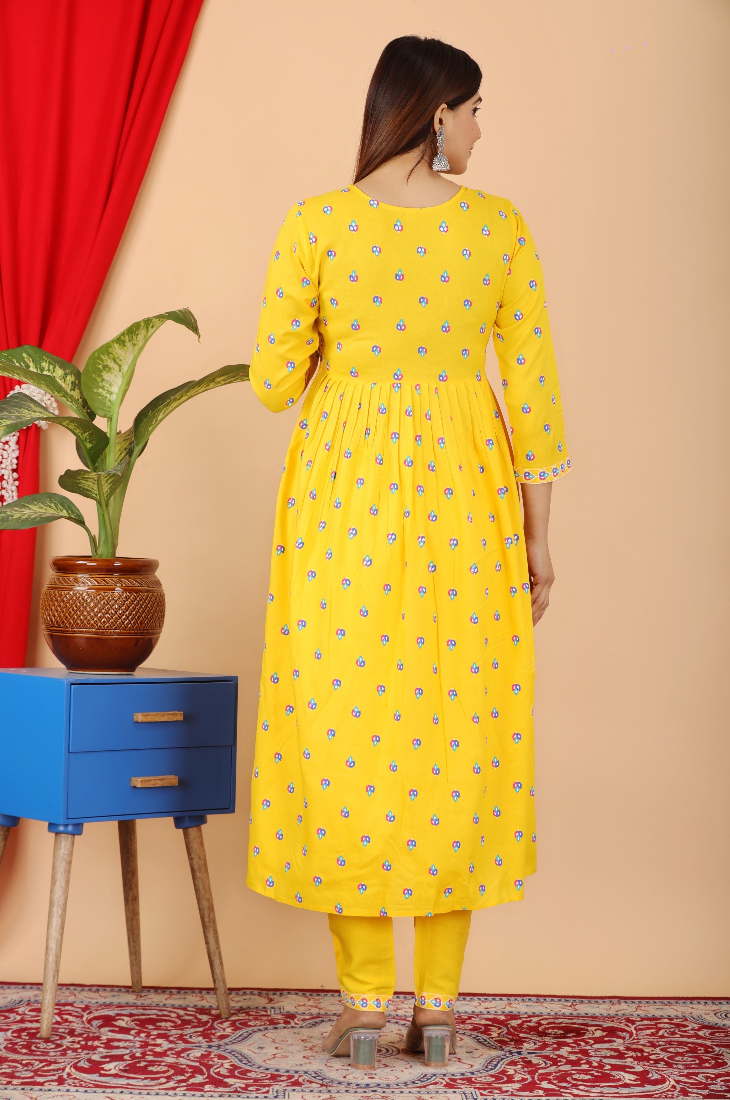 VOJ Women's Yellow Rayon Embroidered Kurta Pant & Dupatta Set (Naira Cut) - Distacart