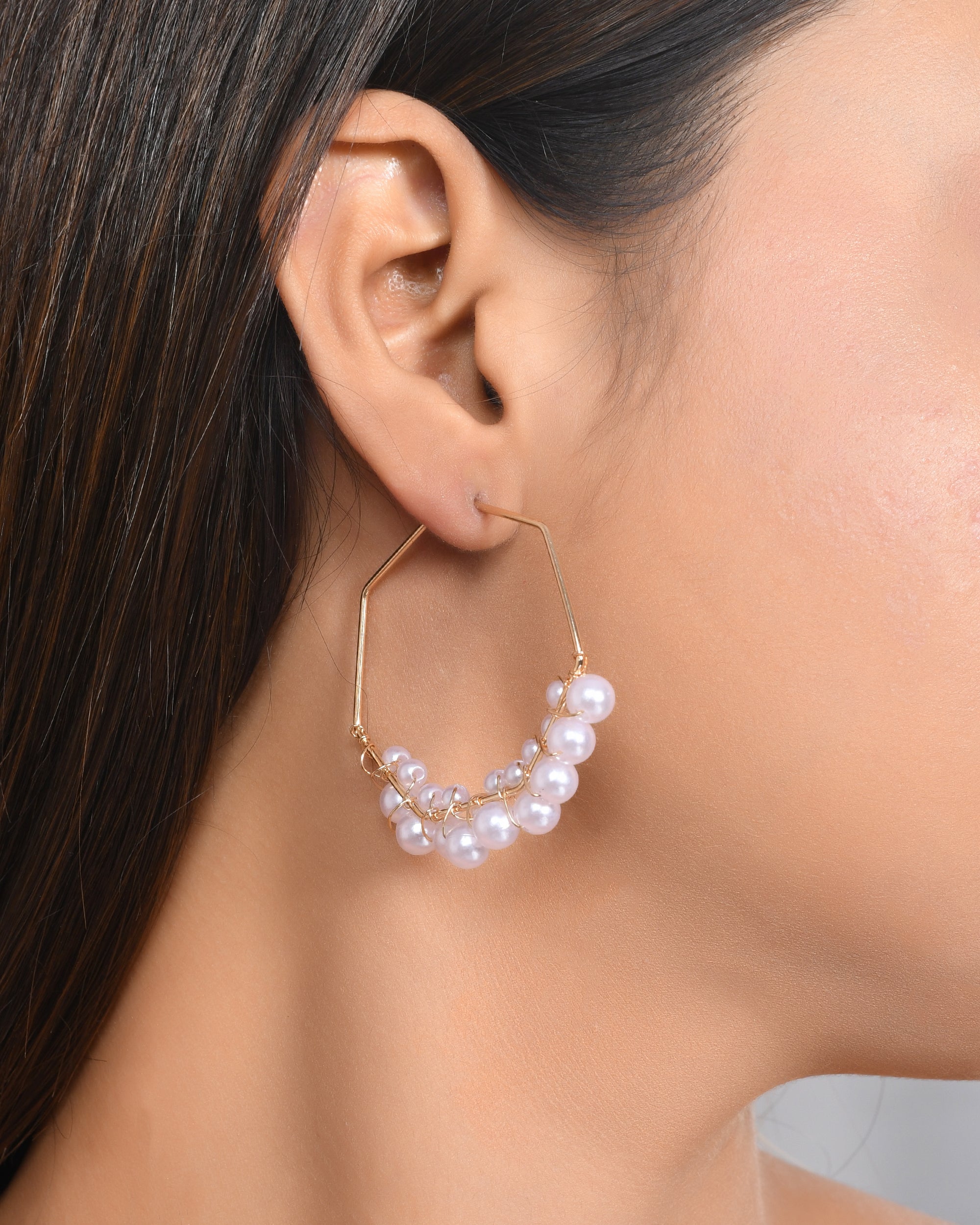 VOJ Women Gold-Plated Peral Hoop Earrings - Distacart