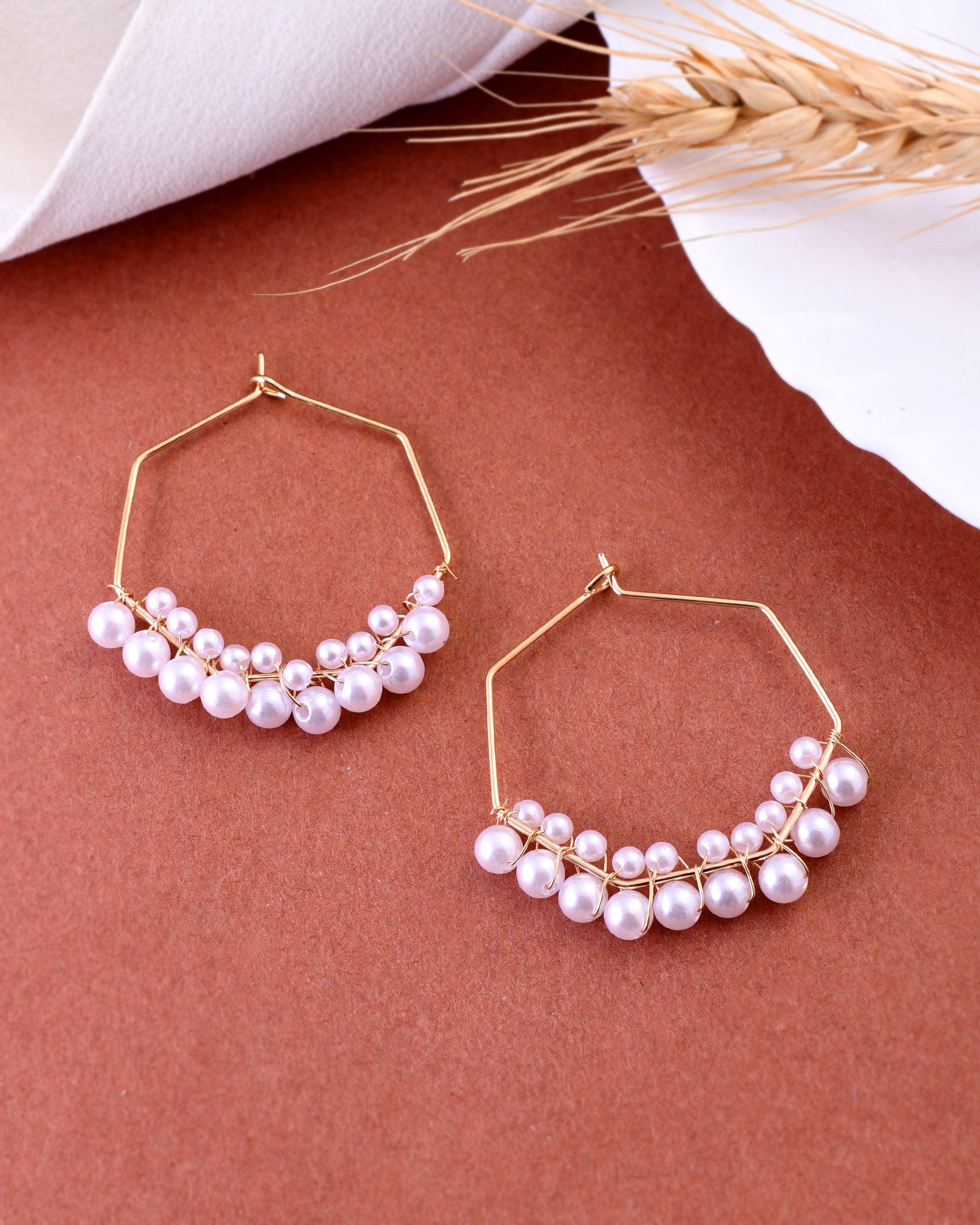 VOJ Women Gold-Plated Peral Hoop Earrings - Distacart