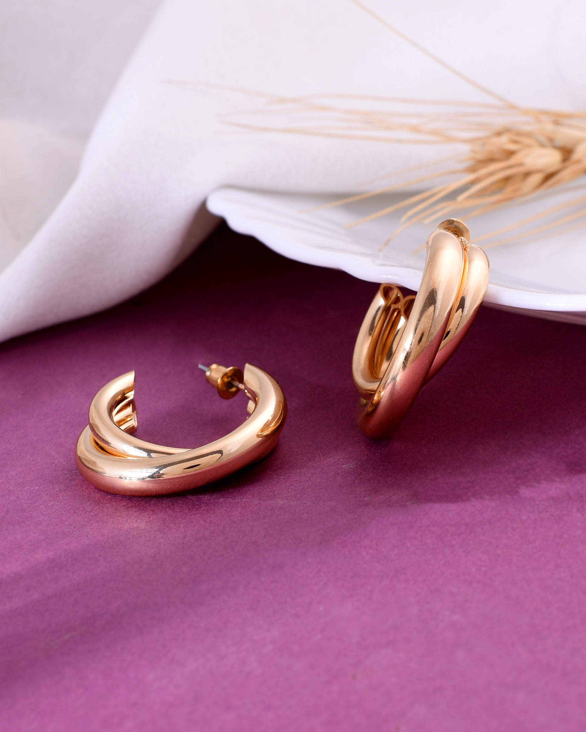 VOJ Women Gold Plated Double Hoop Earrings - Distacart