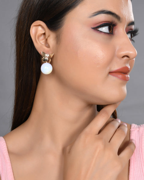 VOJ Women Gold Plated Butterfly Pearl Studs Earrings - Distacart