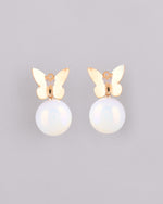 Thumbnail for VOJ Women Gold Plated Butterfly Pearl Studs Earrings - Distacart